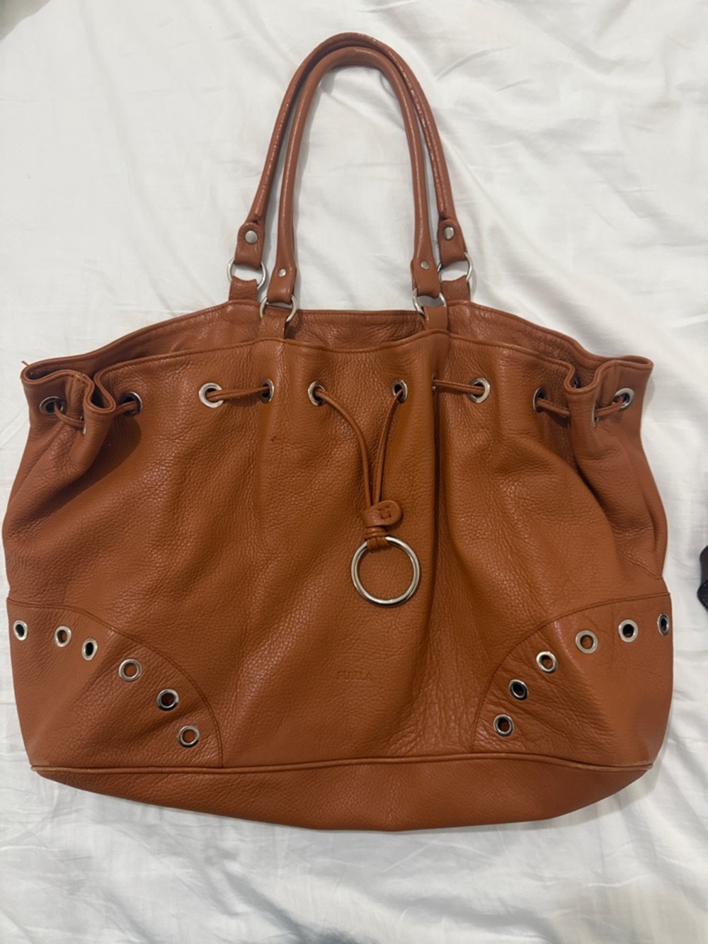 Furla Cognac Leather Tote with Ring Detail